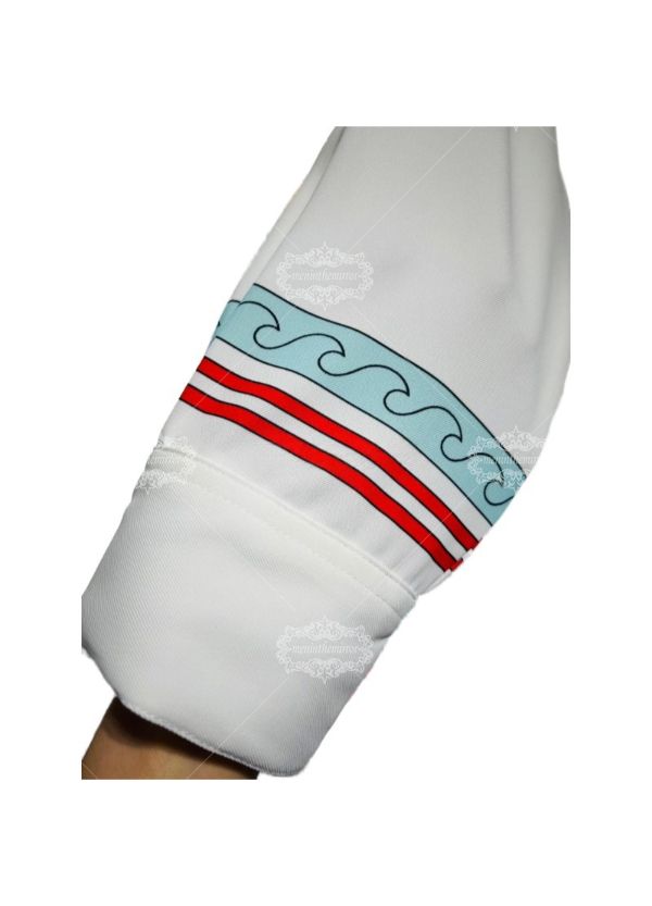 الساحلية موجة تقليم قميص طويل الأكمام / الرجعية منتجع الأبيض عارضة