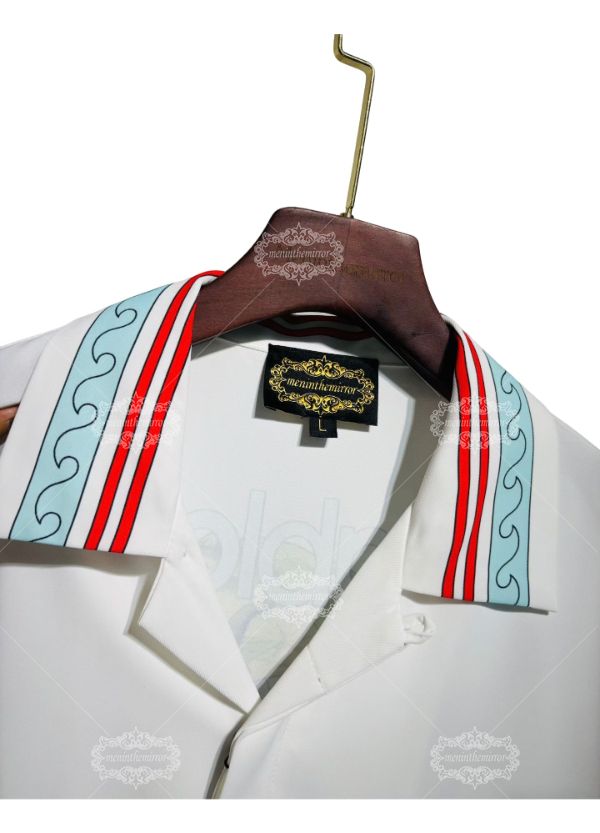 الساحلية موجة تقليم قميص طويل الأكمام / الرجعية منتجع الأبيض عارضة