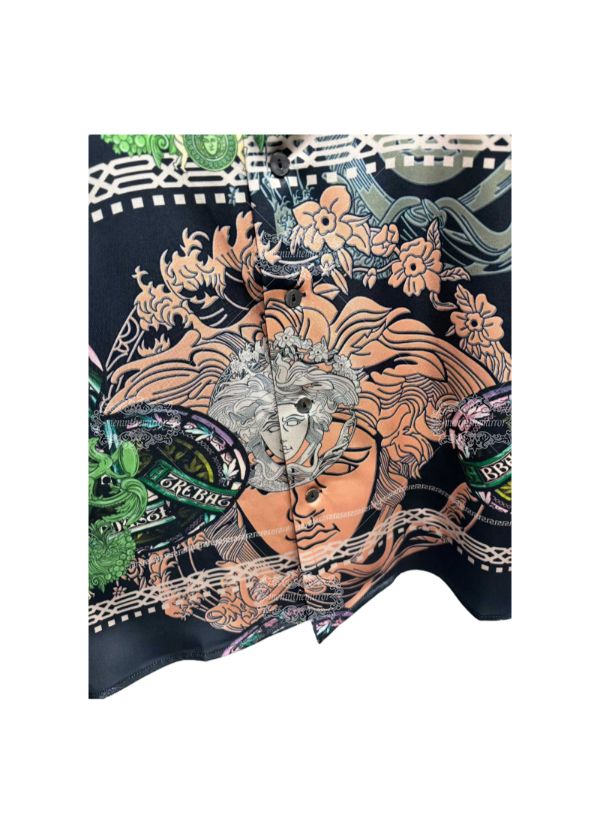 الفاخرة الباروك ميدالية طباعة قصيرة الأكمام قميص | الحرير اللمس تنفس الرجال & #039 ؛ ق منتجع ارتداء