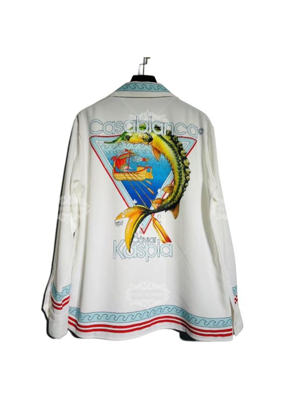 الساحلية موجة تقليم قميص طويل الأكمام / الرجعية منتجع الأبيض عارضة