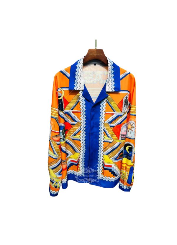 عميق البحرية الذهب طباعة هندسية قميص / الظلام لوكس نمط النص قصيرة