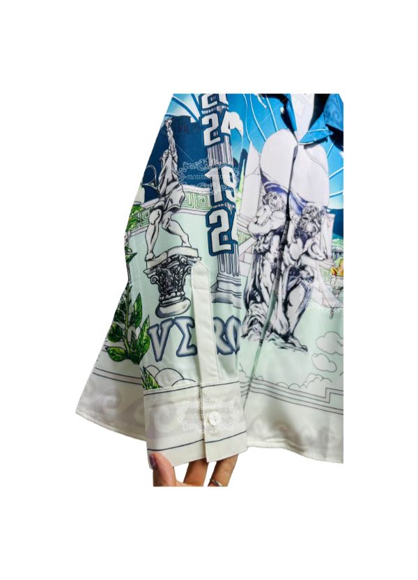 شاحب الأزرق الباروك النحت طباعة قميص / ضوء لوكس منتجع قصيرة