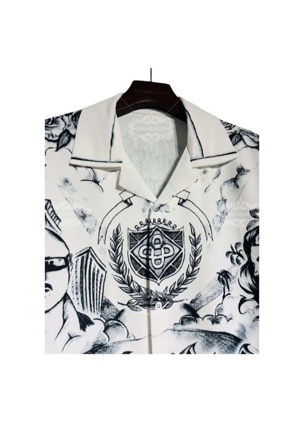 الوشم الفن سيتي سكيب طباعة قميص / الظلام لوكس الحضرية الجرافيك طويلة