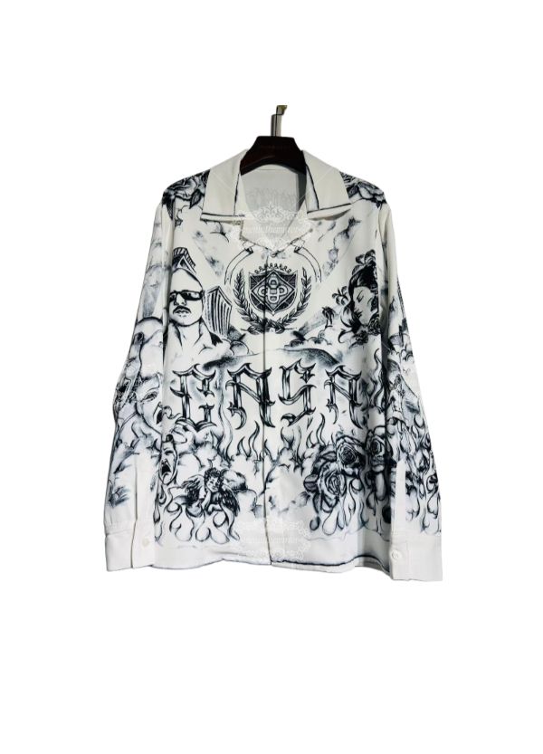 الوشم الفن سيتي سكيب طباعة قميص / الظلام لوكس الحضرية الجرافيك طويلة