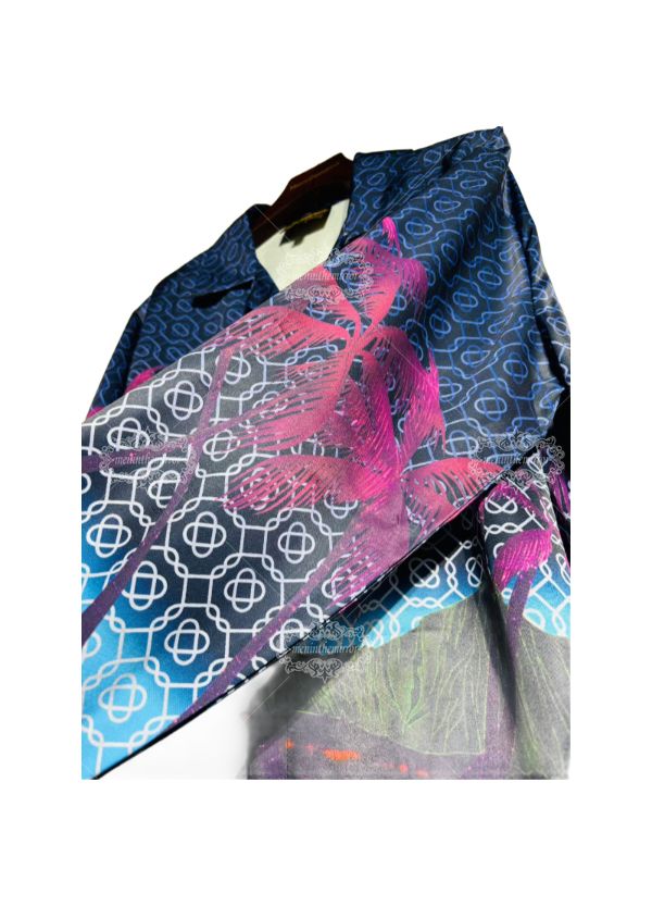 نابض بالحياة النيون النخيل طباعة قميص طويل الأكمام | لوكس منتجع ارتداء