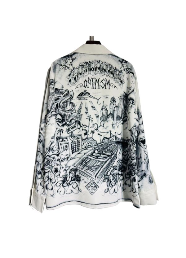 الوشم الفن سيتي سكيب طباعة قميص / الظلام لوكس الحضرية الجرافيك طويلة