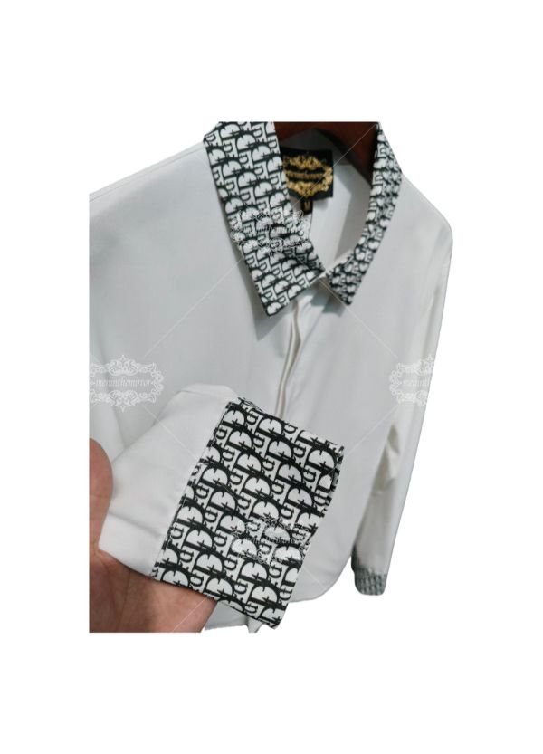 الأبيض مشبك تقليم اللباس قميص / الترفيه طوق