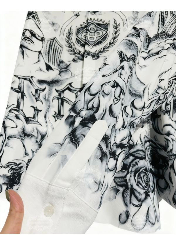 الوشم الفن سيتي سكيب طباعة قميص / الظلام لوكس الحضرية الجرافيك طويلة