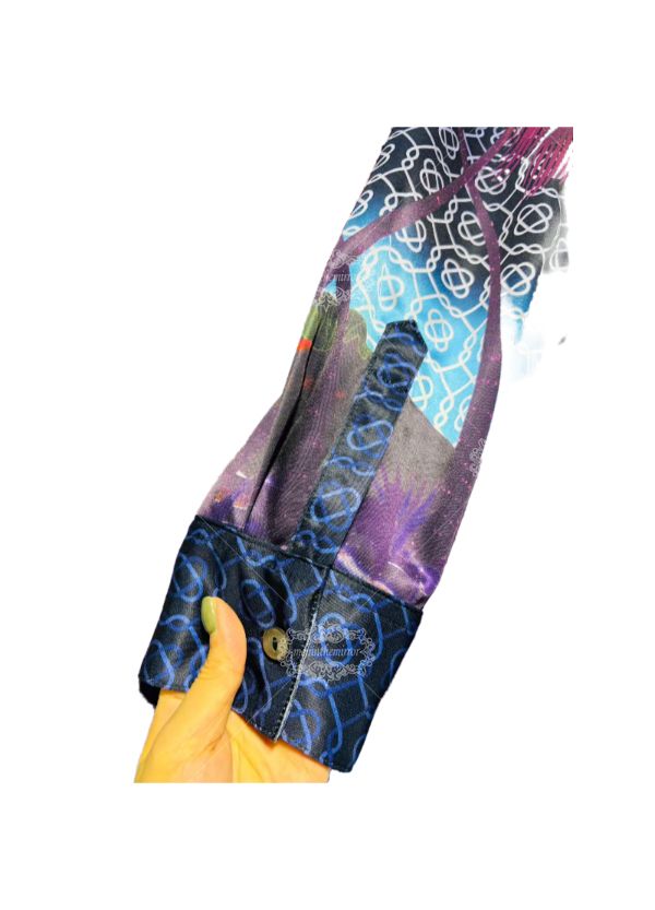 نابض بالحياة النيون النخيل طباعة قميص طويل الأكمام | لوكس منتجع ارتداء