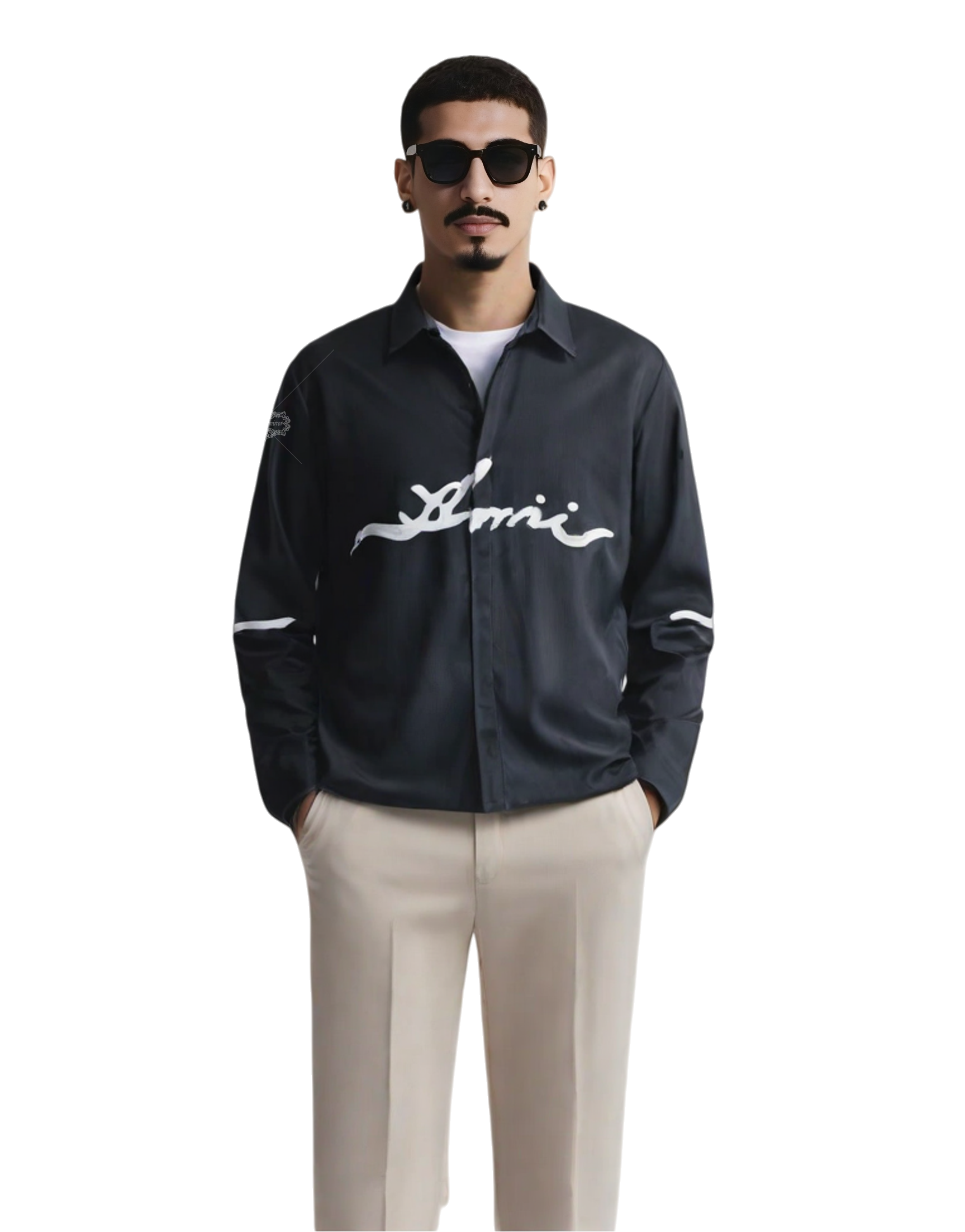 أسود أميري النصي شعار قميص / الترفيه طوق