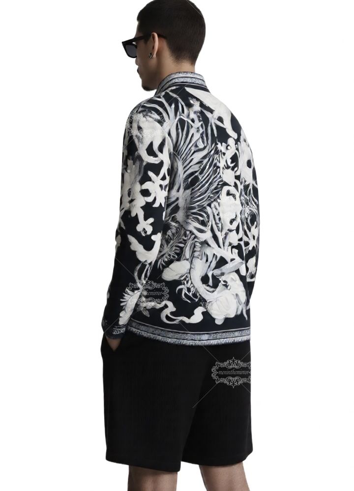 أحادية اللون البحرية الباروك قميص / الترفيه طوق