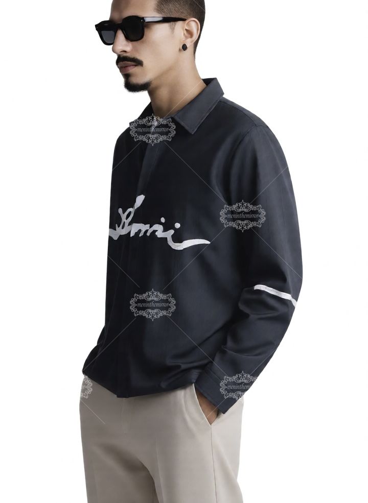 أسود أميري النصي شعار قميص / الترفيه طوق