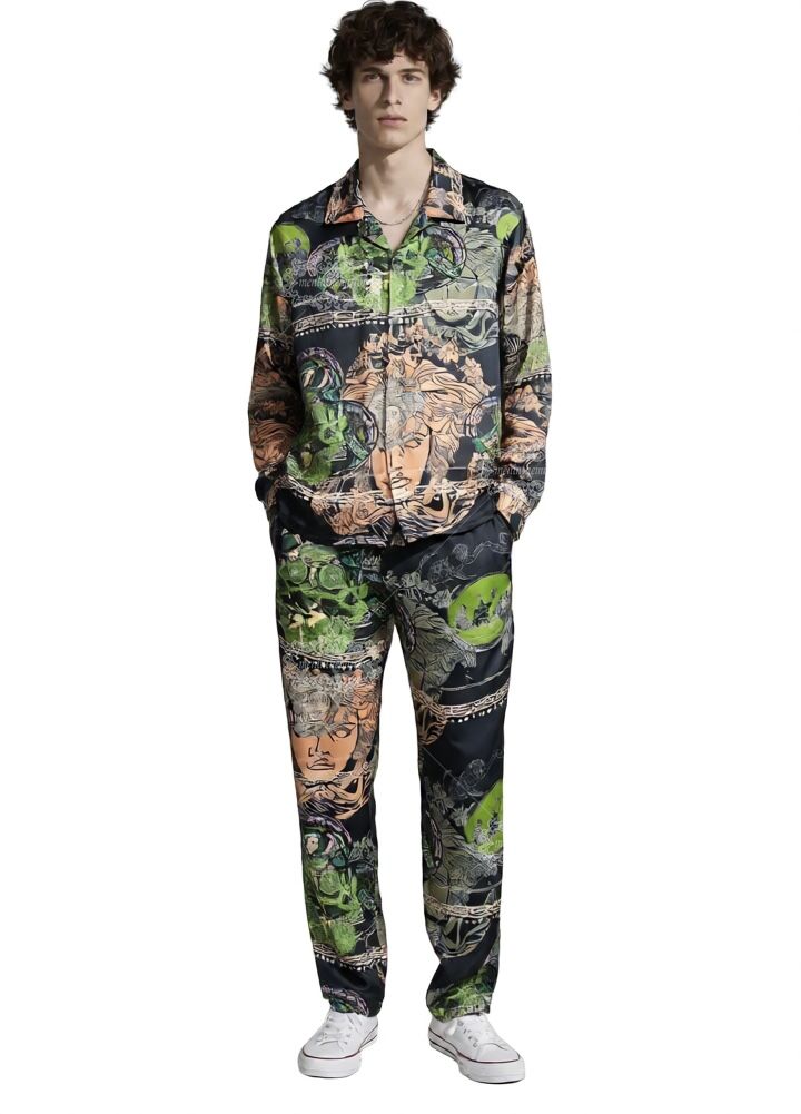 الفاخرة الباروك ميدالية طباعة قصيرة الأكمام قميص | الحرير اللمس تنفس الرجال & #039 ؛ ق منتجع ارتداء