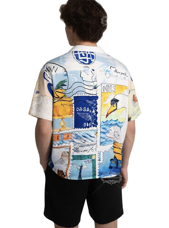 نابض بالحياة أكوا الأزرق هندسية طباعة قميص / عالية التباين لوكس الشارع الشهير