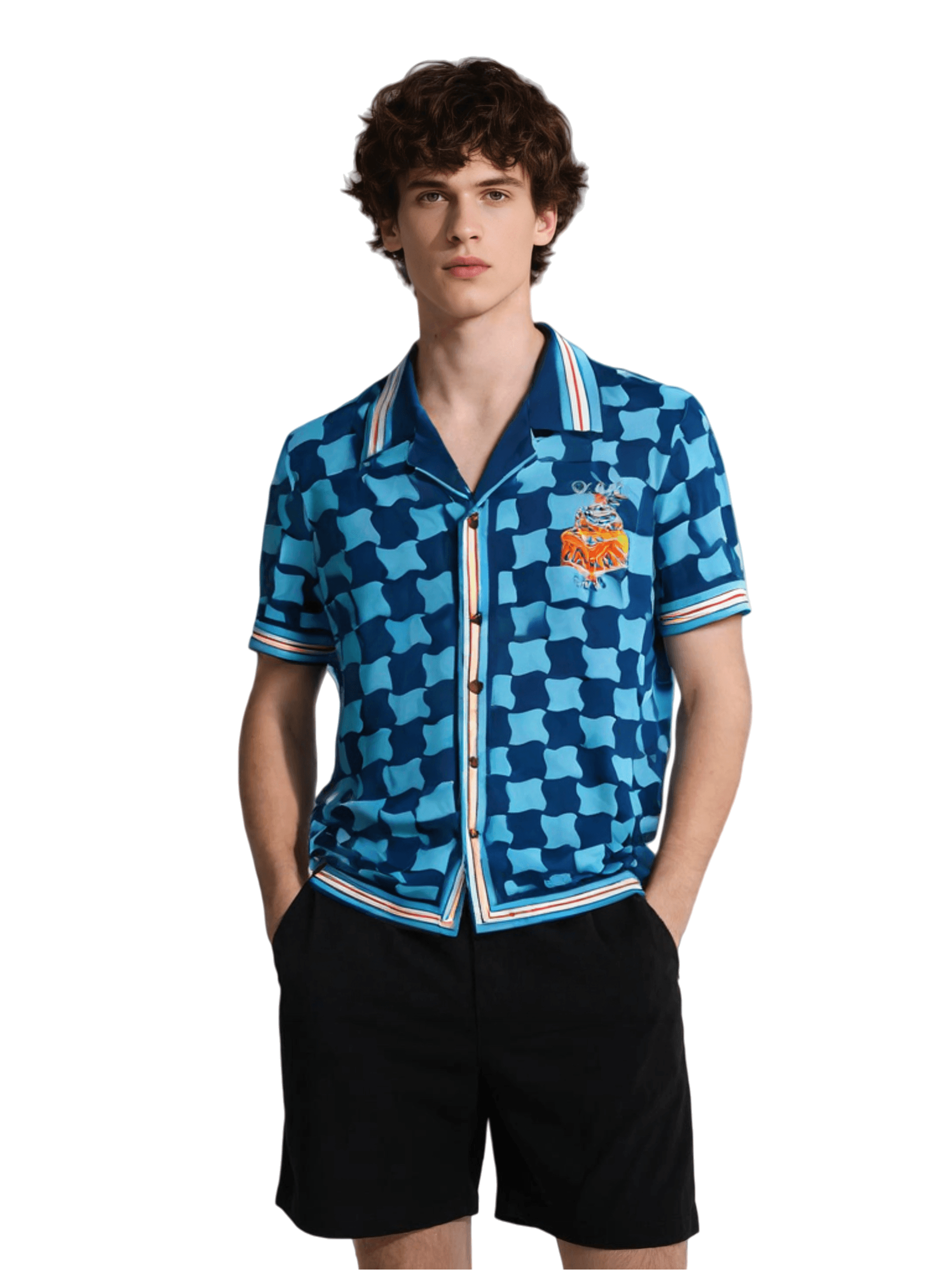 قميص بطباعة هندسية متوسطية | منتجع أكوا بلو للهندسة المعمارية