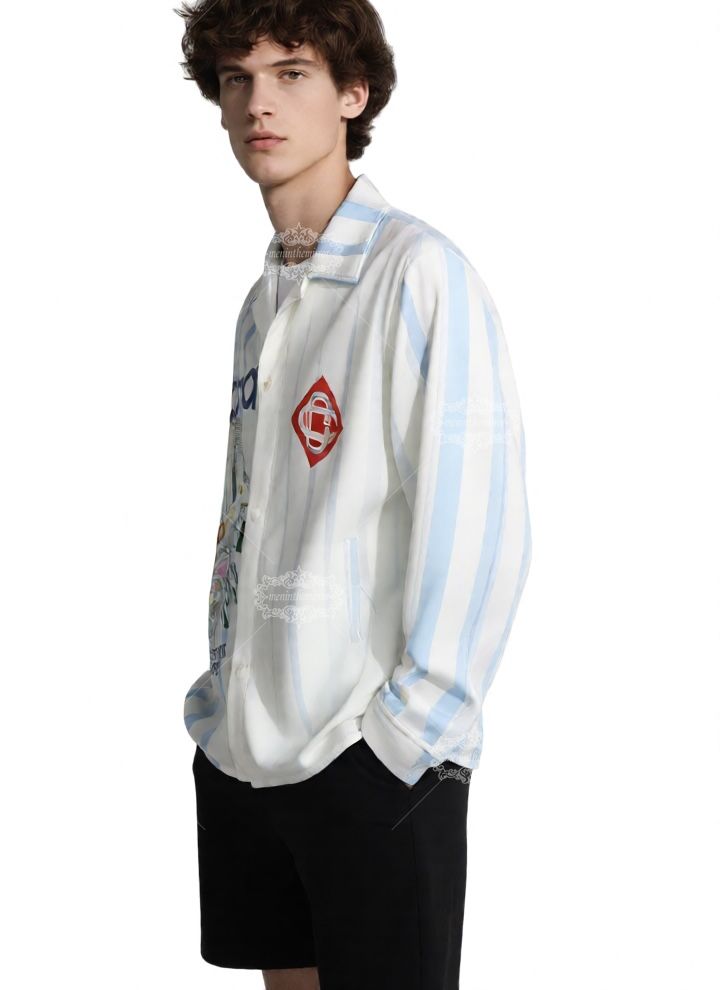 الأبيض والأزرق موجة شريط تنس عنصر طباعة قميص | الرياضة لوكس منتجع طويل