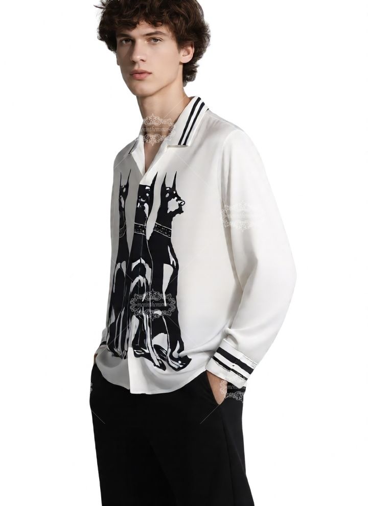 قسط منتجع صالح دوبيرمان طباعة قميص عارضة | حريري مزيج الرجال' ؛ ق طويلة