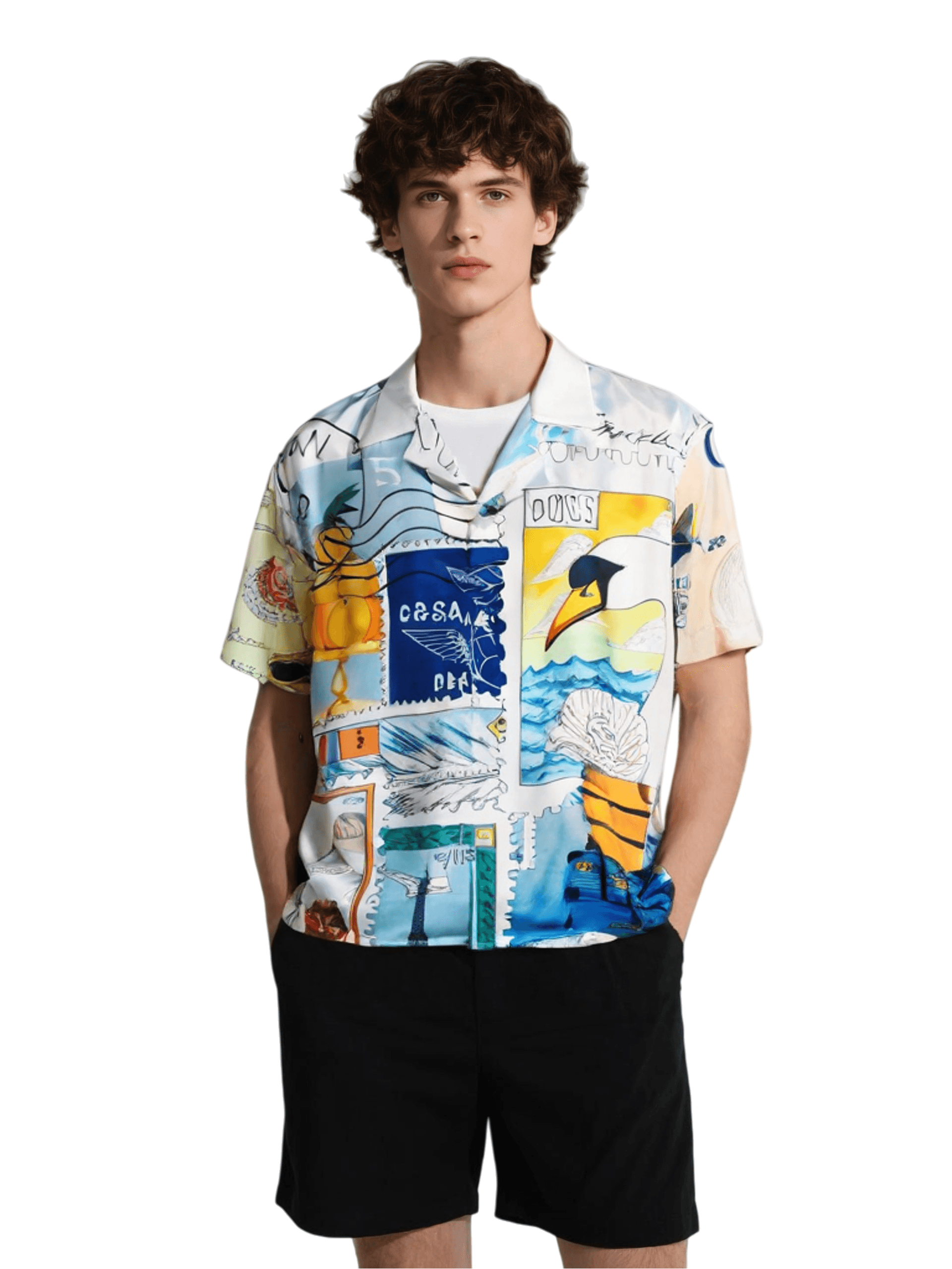 نابض بالحياة أكوا الأزرق هندسية طباعة قميص / عالية التباين لوكس الشارع الشهير