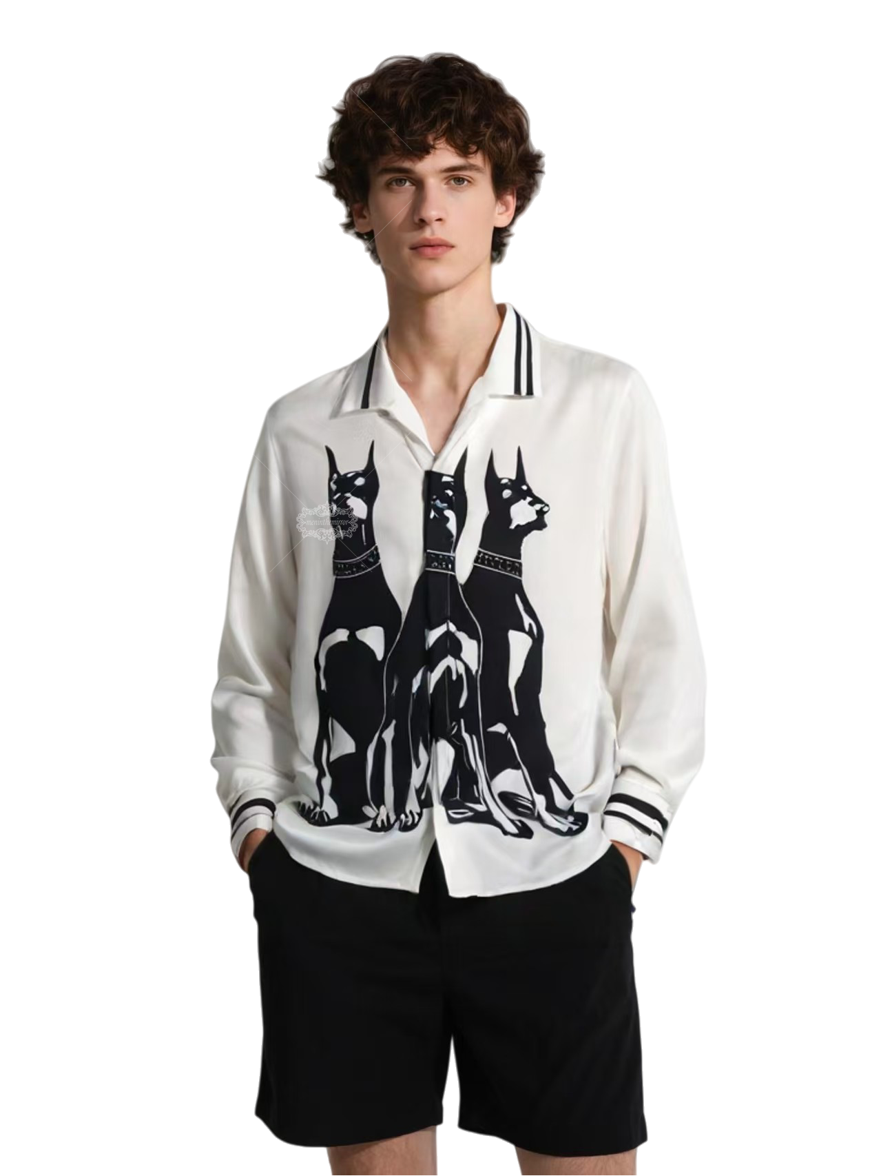 قسط منتجع صالح دوبيرمان طباعة قميص عارضة | حريري مزيج الرجال' ؛ ق طويلة