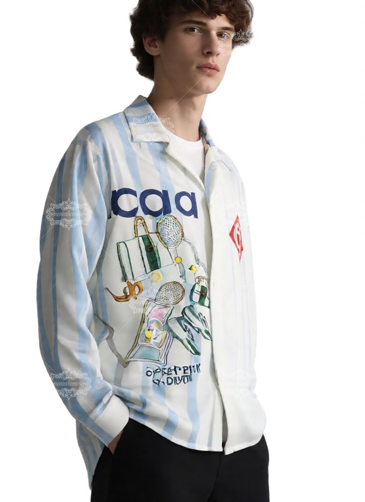 الأبيض والأزرق موجة شريط تنس عنصر طباعة قميص | الرياضة لوكس منتجع طويل