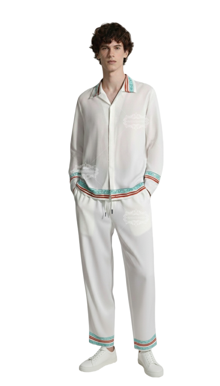 الساحلية موجة تقليم قميص طويل الأكمام / الرجعية منتجع الأبيض عارضة