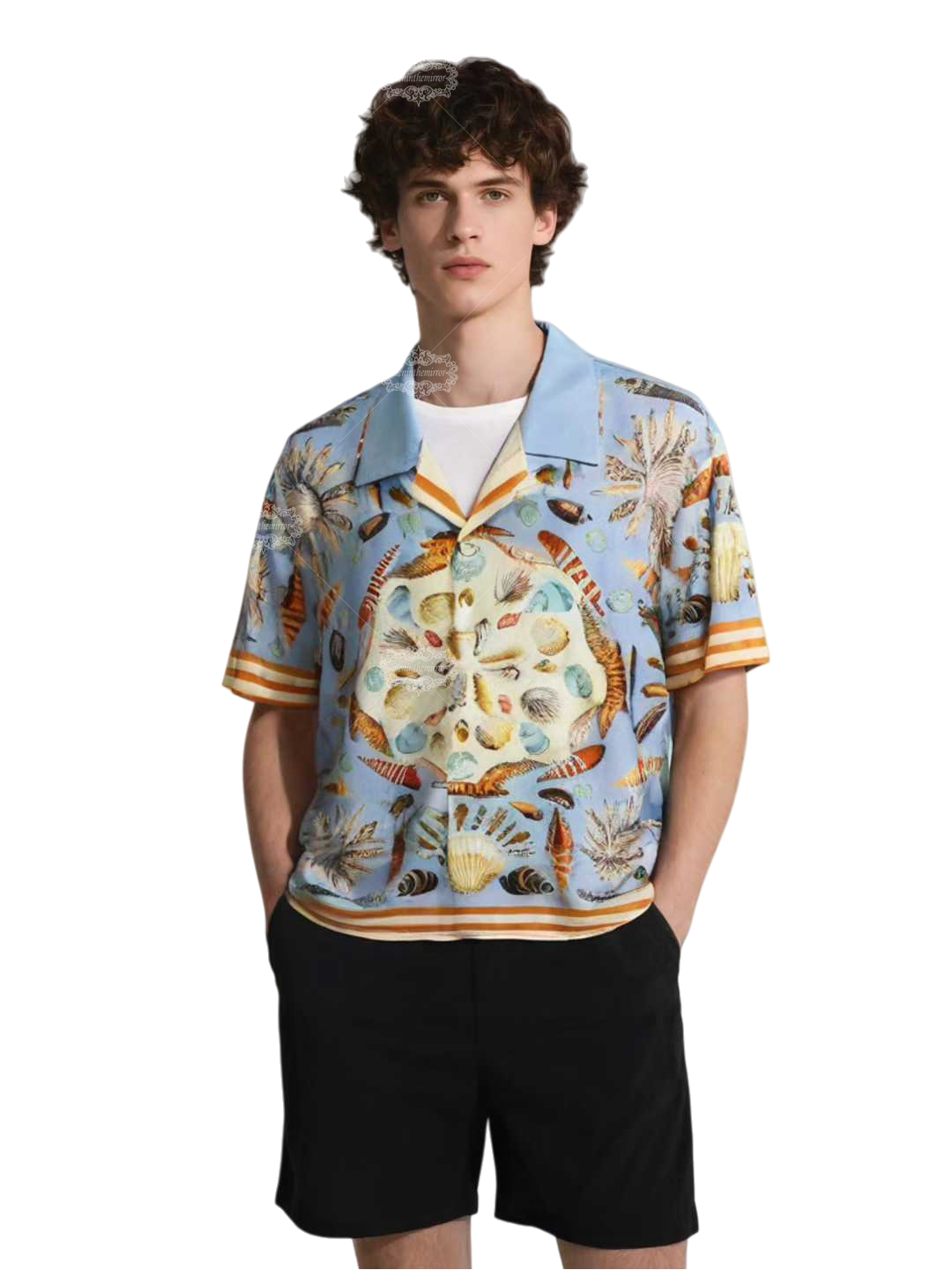 الضوء الأزرق صدف البحرية طباعة قميص / الرجعية منتجع قصيرة