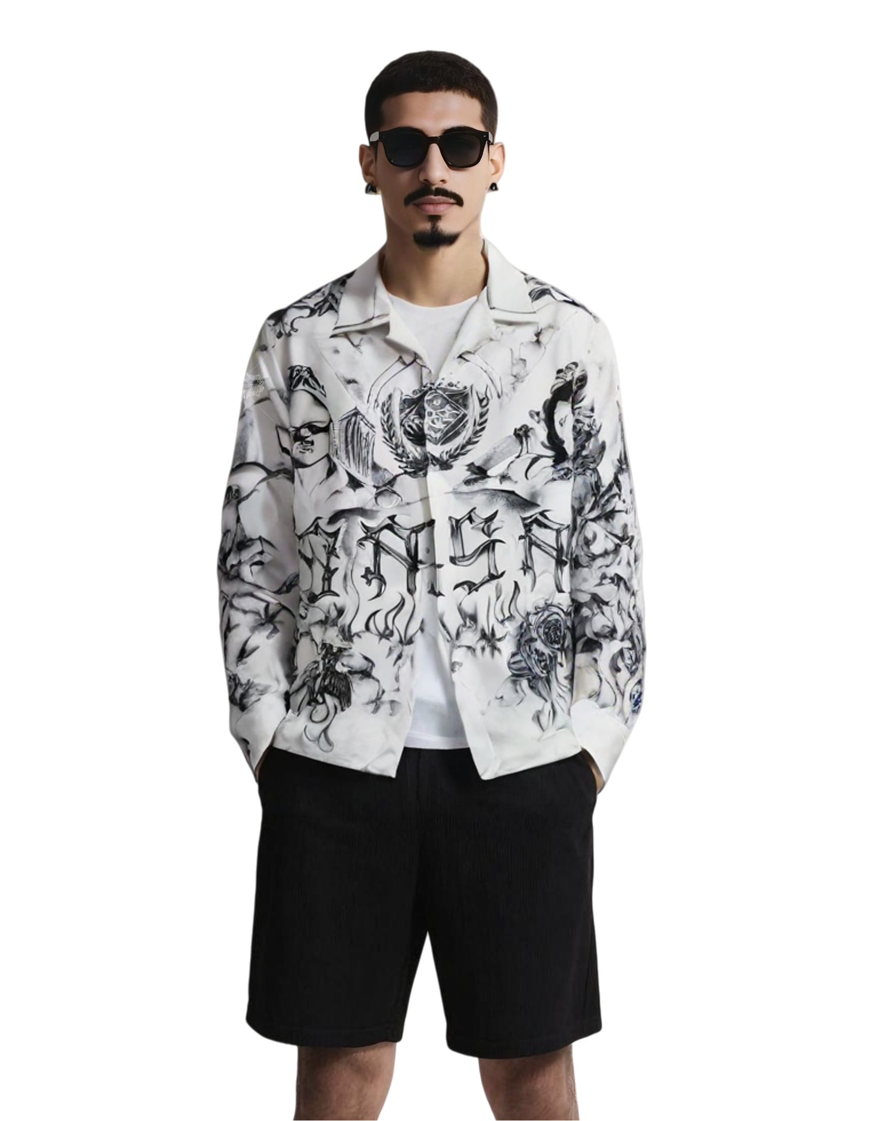 الوشم الفن سيتي سكيب طباعة قميص / الظلام لوكس الحضرية الجرافيك طويلة