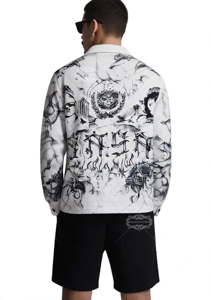 الوشم الفن سيتي سكيب طباعة قميص / الظلام لوكس الحضرية الجرافيك طويلة