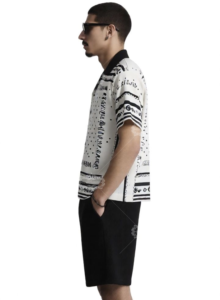 أحادية اللون البولكا نقطة الحدود قصيرة الأكمام قميص / الرجعية الحرير وشاح لوكس