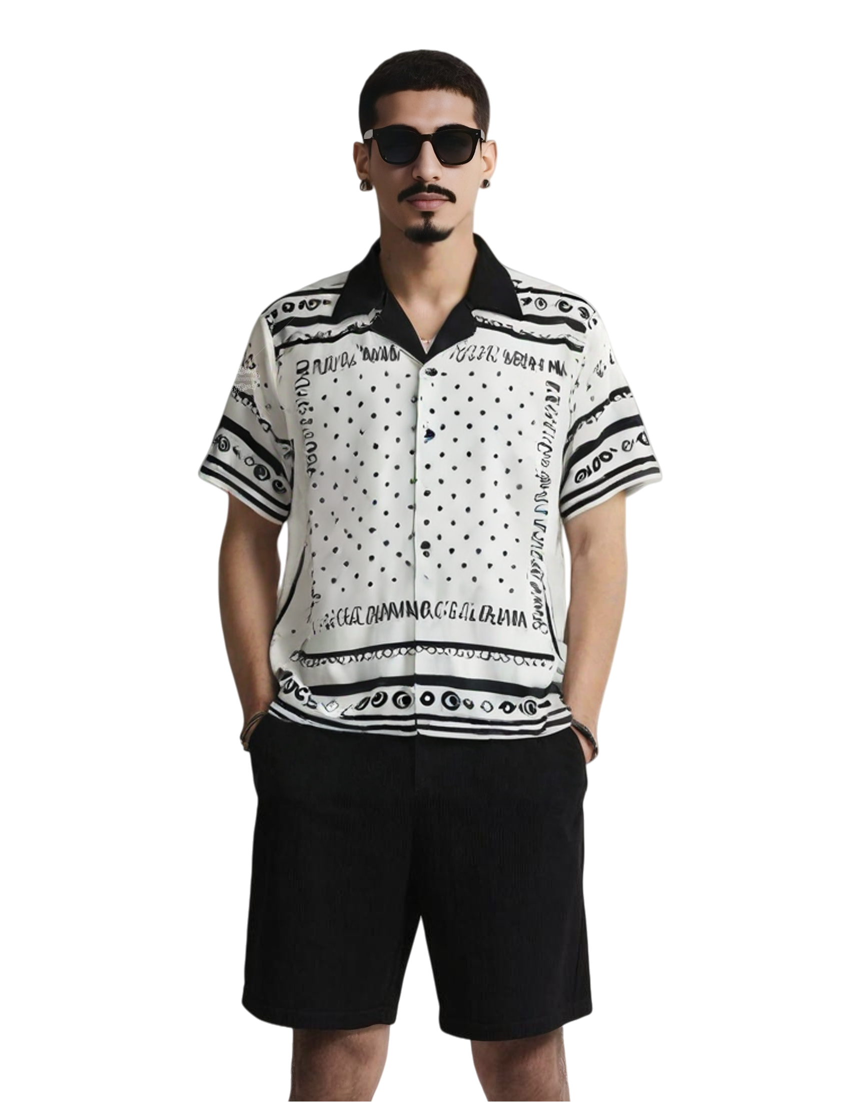 أحادية اللون البولكا نقطة الحدود قصيرة الأكمام قميص / الرجعية الحرير وشاح لوكس